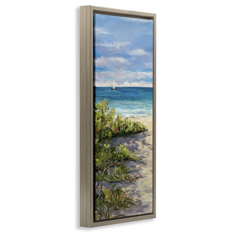 Grassy Beach Shore, 25" H x 11" W, Montalcino Elm Floater Frame
