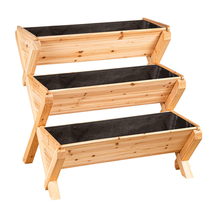 Hanieh 3 ft x 3 ft Wooden Three Tiered Planter with Liners