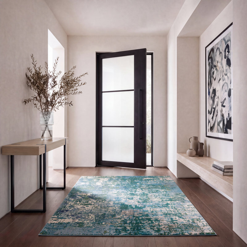 Tapis gris / bleu Gammage, Green/Turquoise, Rectangle 5 pi 3 po x 7 pi 6 po