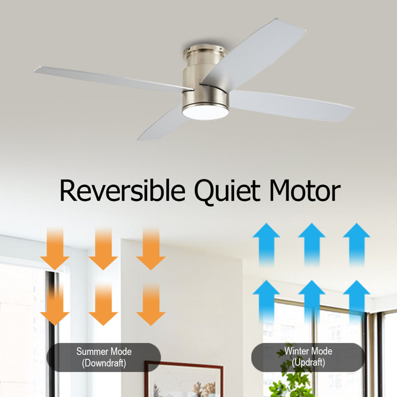 Silver and White 52'' Flush Mount Ceiling Fan with LED Light