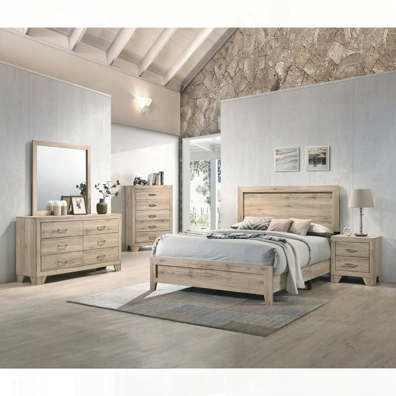Table de chevet à deux tiroirs au fini naturel avec design transitionnel