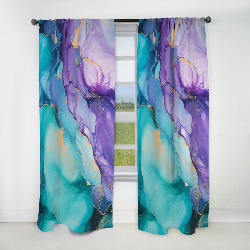 Turquoise And Purple Liquid Art III - Fractals Blackout Abstract Curtain - 1 Panel, 52" W x 120" L
