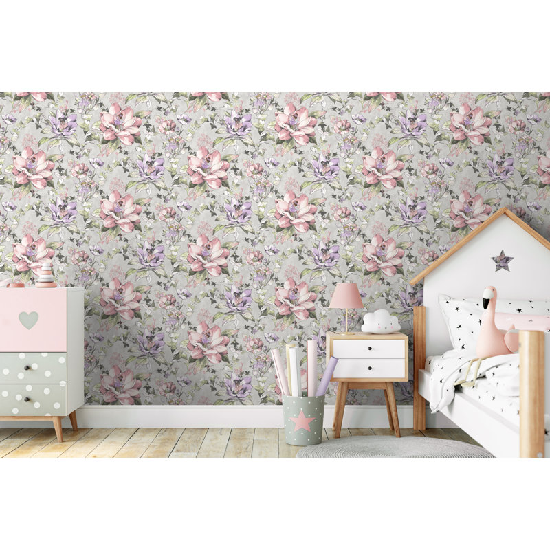 Mikolas 53cm x 10.5cm Matte Wallpaper Roll, Grey