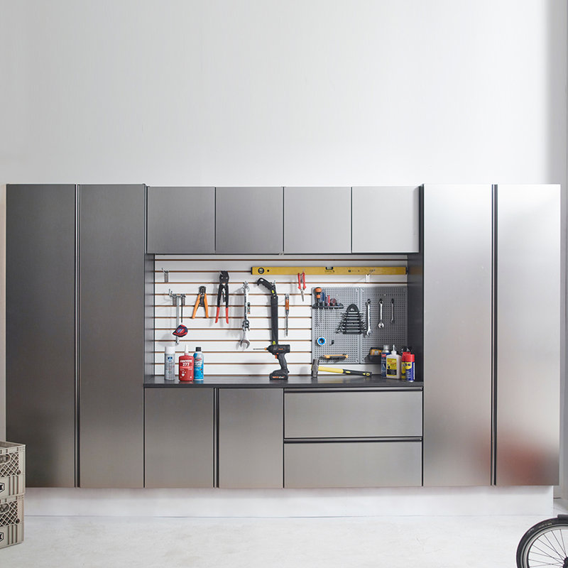 128In. W X 72In. H 20In. D Garage Cabinet Series. Wall Mounted, Soft Closing Feature, Extra Deep Storage, To Water, Heat, Stains And Scratches Series 7 - Metallic Grey, Smooth Closing, Scratch Finish