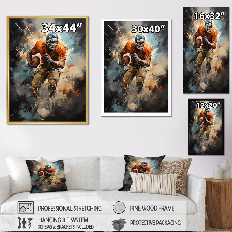 Football Turbulent Touchdowns - Imprimé, H 32 po x l 16 po x P 1 po, Toile tendue