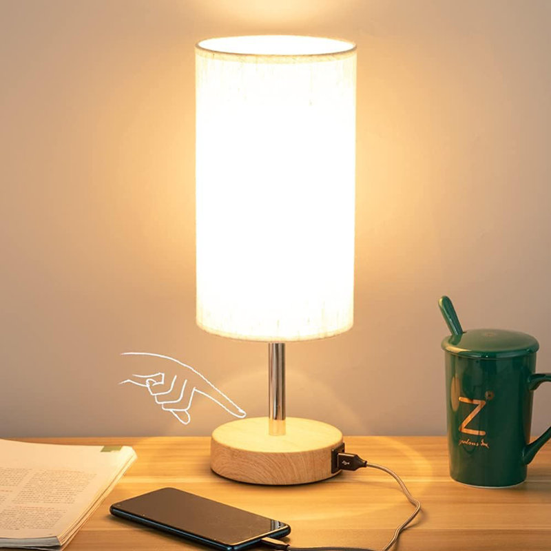 Lampe de bureau avec port USB, Tissu, Naturel