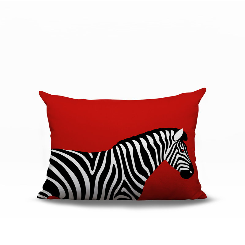 Oreiller rectangulaire réversible intérieur / extérieur Hala Zebra, Rouge, H 20 po x l 14 po