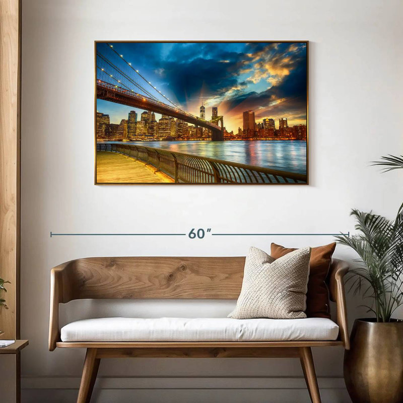 Spectaculaire coucher de soleil à Manhattan, Cadre flottant doré, 43 po x 29 po