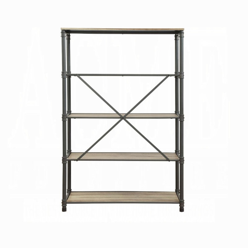 Itzel Wood Metal Bookshelf With 4 Open Compartments
