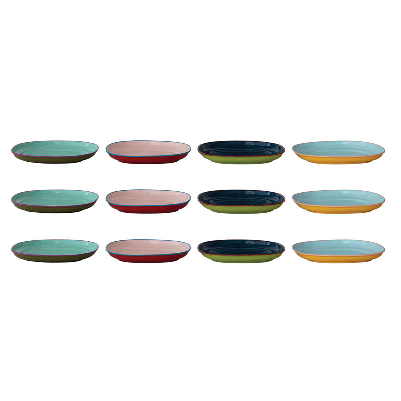 Enameled Stainless Steel Plate Set With Colored Edge