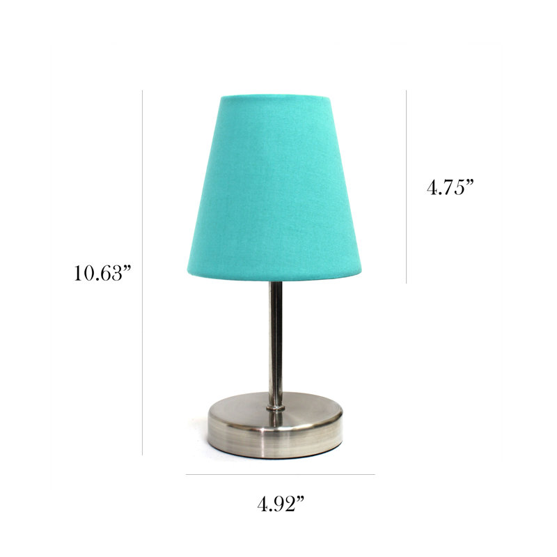 Amandev Simple Designs Sand Nickel Mini Basic Table Lamp with Tapered Fabric Shade, Blue