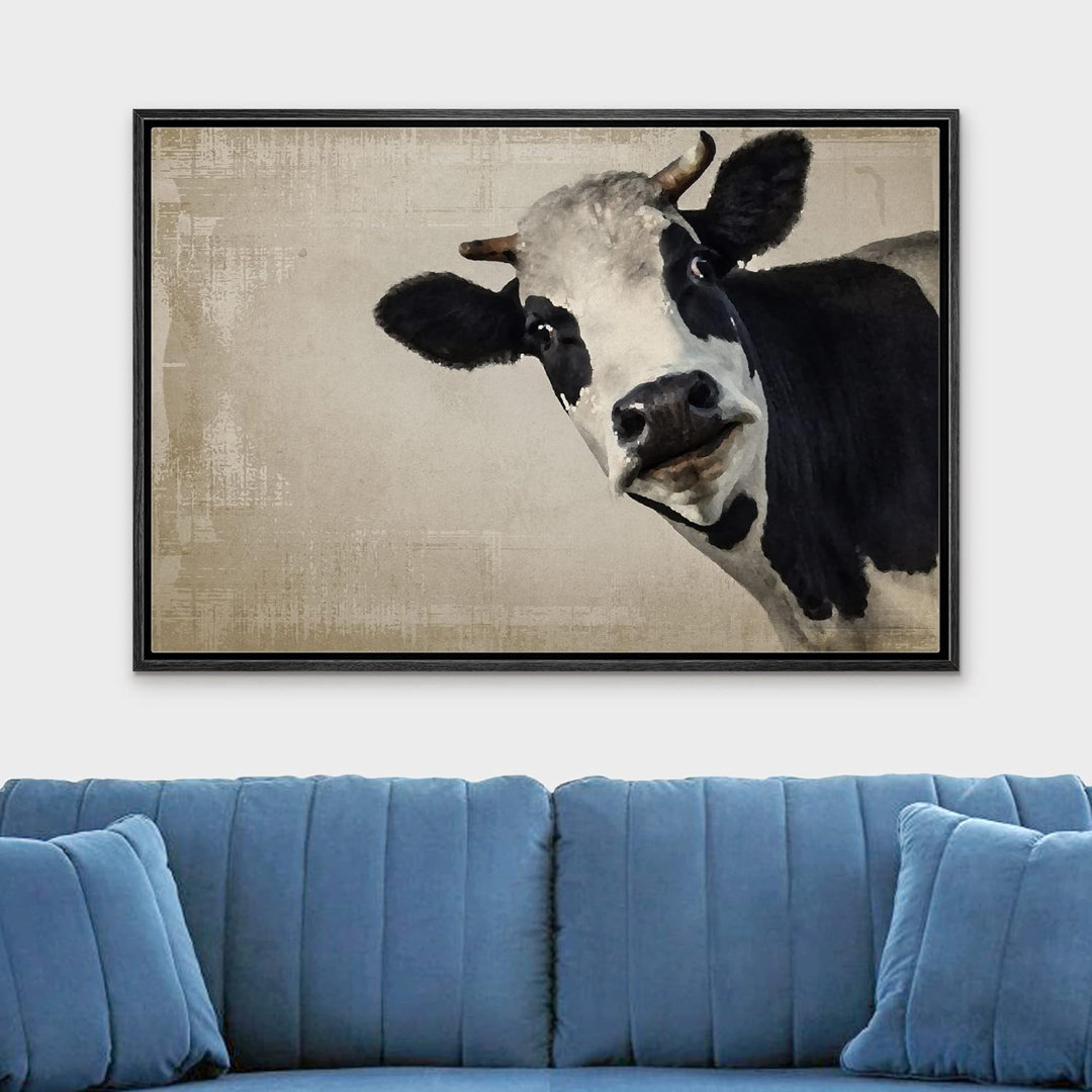 Cow " Black And White Cow Portrait On Grunge Animals Wildlife " IDEA4WALL 