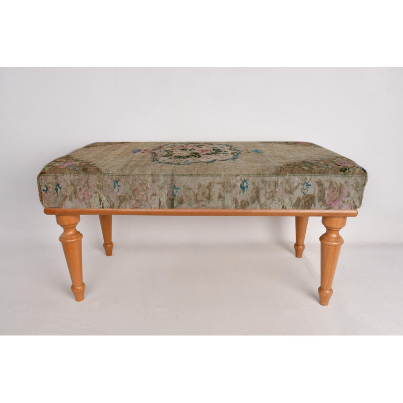 Cotton Upholstered Bench, Natural, 45cm H x 120cm W x 45cm D