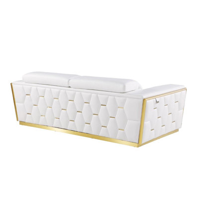 89" White And Silver Leather Sofa