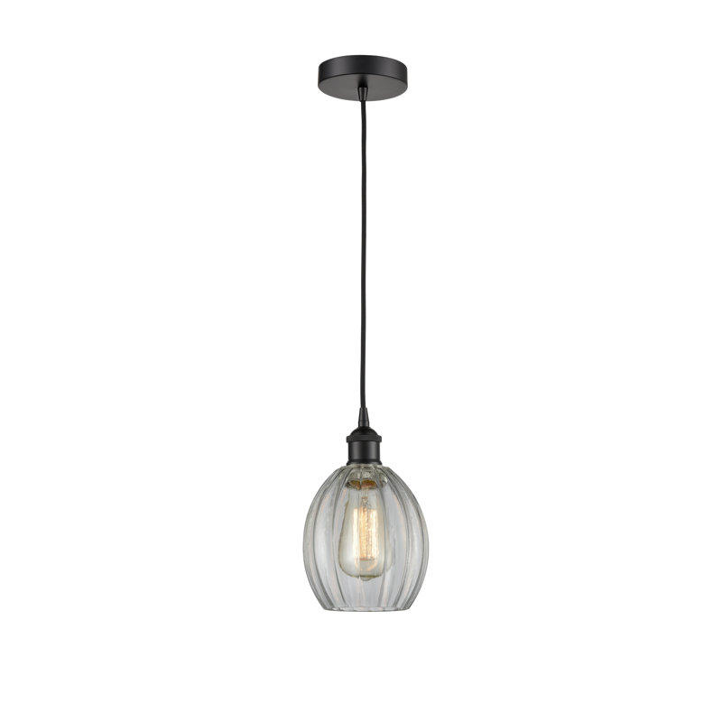 Luminaire suspendu simple à 1 lumière Bolduc, Transparent, Noir mat