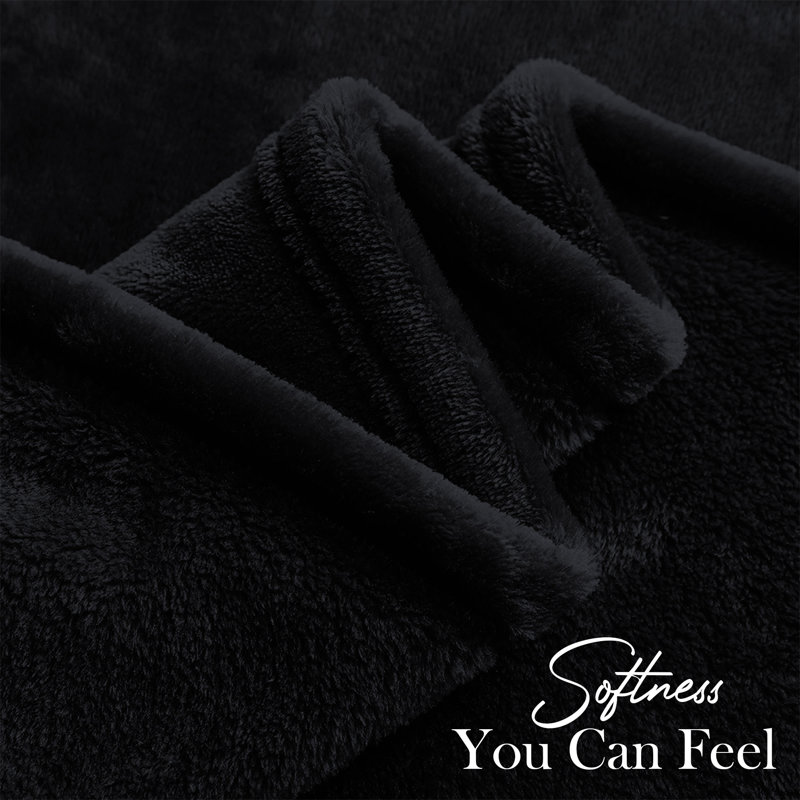 Faux Fur Reversible Fleece Throw Blanket – Soft & Cozy, Double (4'6), Black