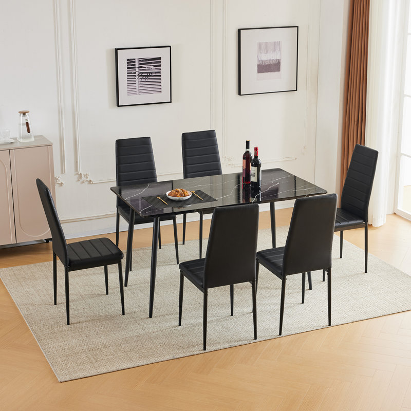 Ensemble de table de salle à manger pour 6 personnes, 7 pièces : table, 6 chaises