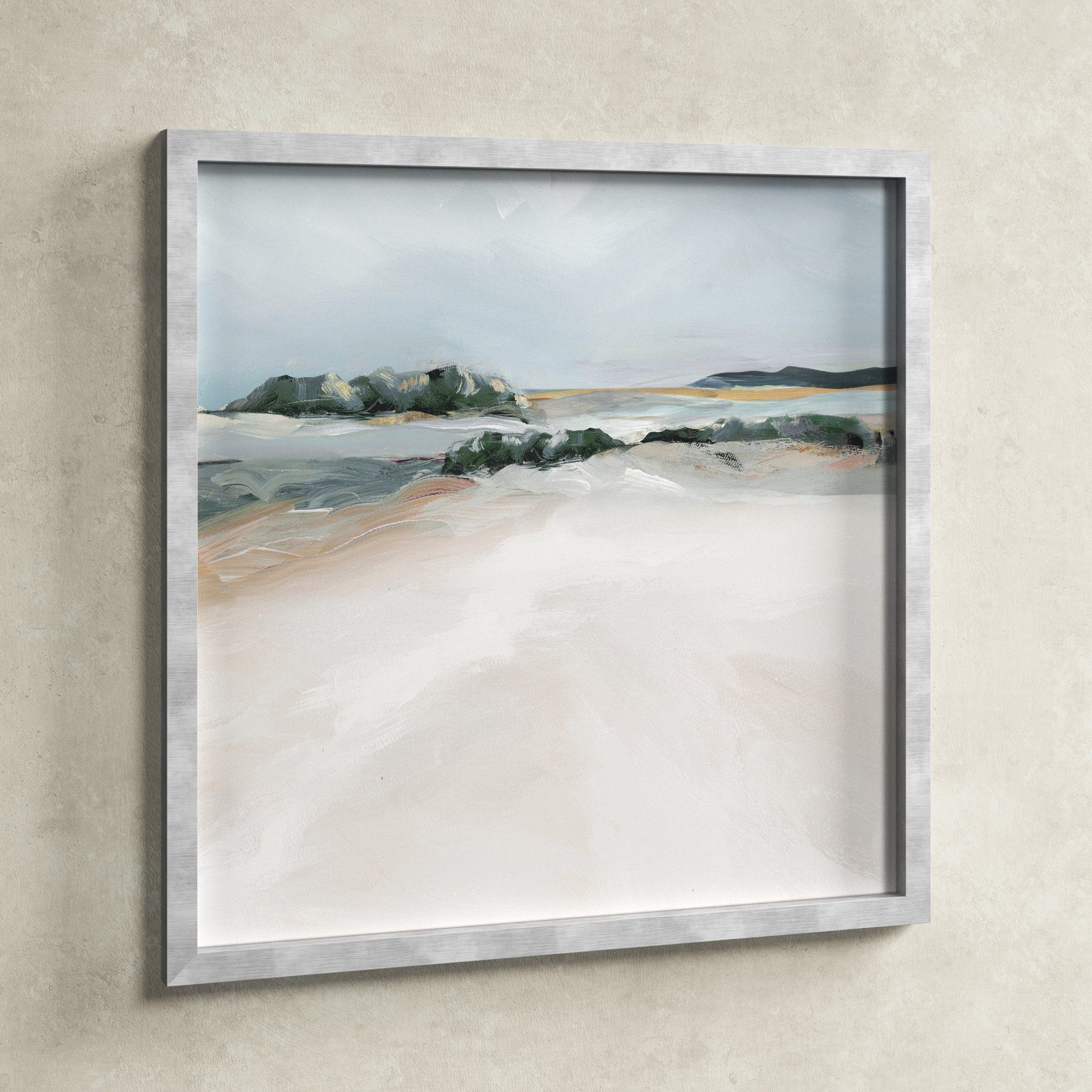Shimmering Path - Picture Frame Painting on Paper, 33" H x 33" W x 1.12" D, Matte Silver Framed