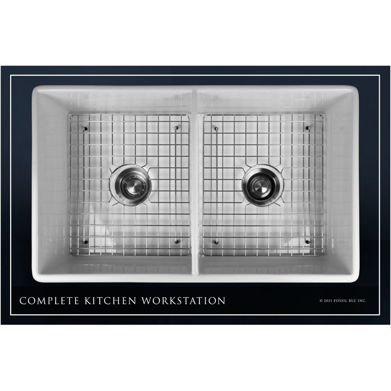 Luxury 33" L x 20" W Double Basin Undermount Kitchen Sink with Basket Strainer, Stainless Steel Accessories