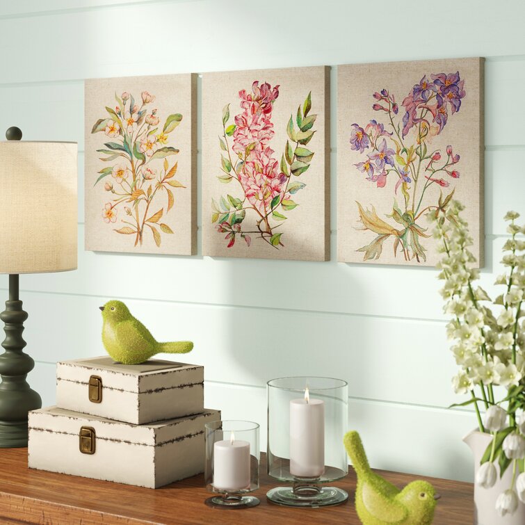 Linen Botanicals Illustration 3-piece Canvas Wall Art Set