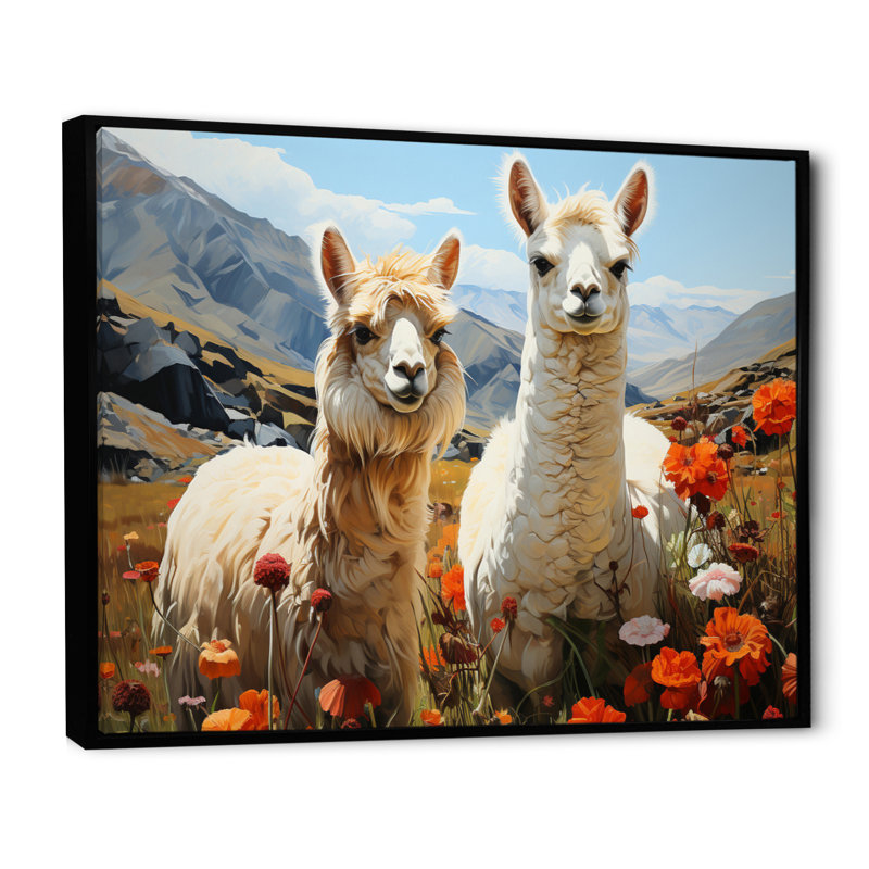 Alpagas andine charme pastoral - imprimé, Cadre flottant noir, H 12 po x l 20 po x P 1 po