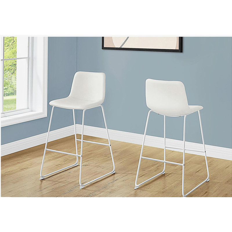 Chaise de bureau, hauteur du tabouret de bar, debout, bureau d'ordinateur, travail, aspect cuir blanc, métal blanc, moderne, moderne