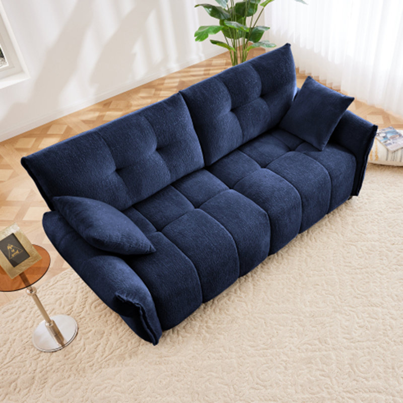 Canapé en tissu d'ameublement avec repose-pieds Chenille, Bleu, H 35 po x l 79 po x P 33 po