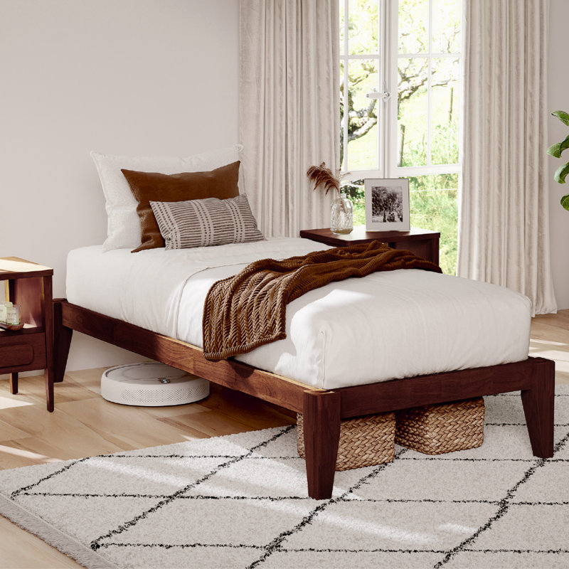 Carruthers Japanese Joinery Bed Frame with Smart No-tool Construction, Premium Solid Wood Platform Bed Frame with Wood Slat Support, No Box Spring Needed, Minimalist & Modern Style