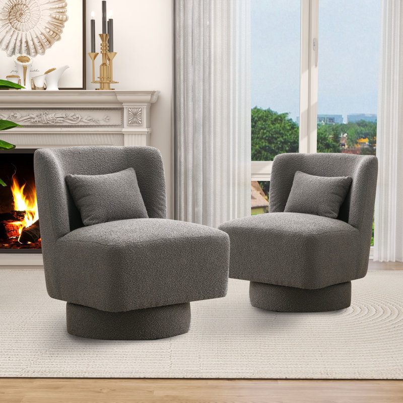 Ollia Upholstered Swivel Slipper Chair, Gray 100% Polyester