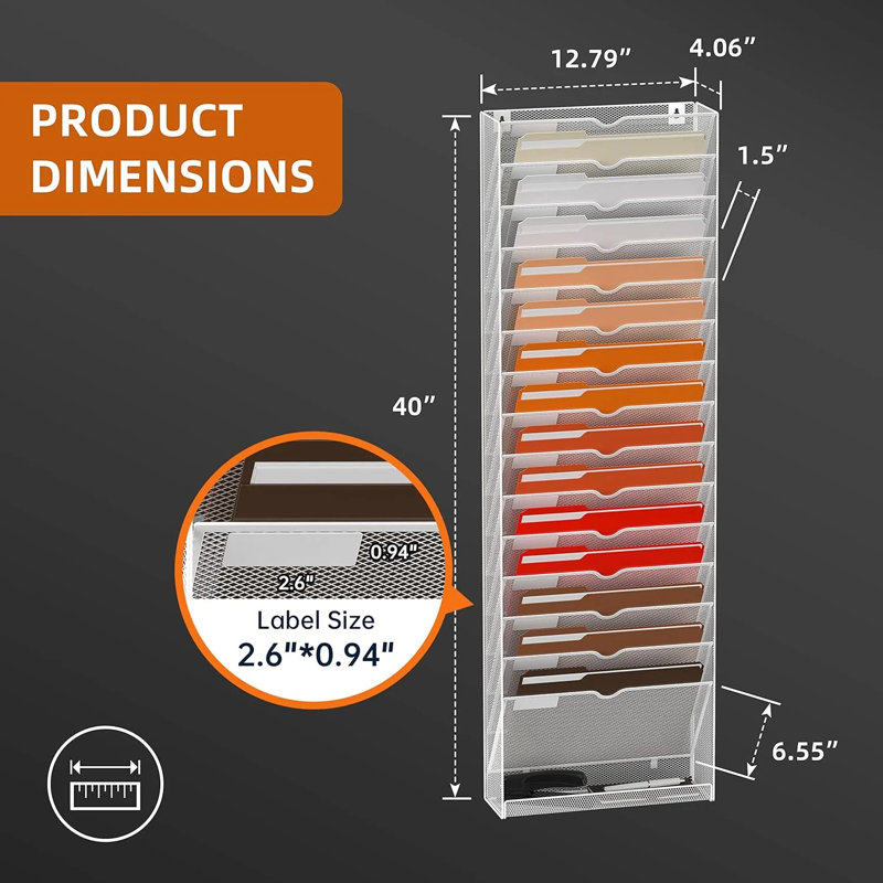 Classeur mural à 16 niveaux pour documents, support mural pour documents, Blanc, H 40 po x L 4,06 po x l 12,79 po