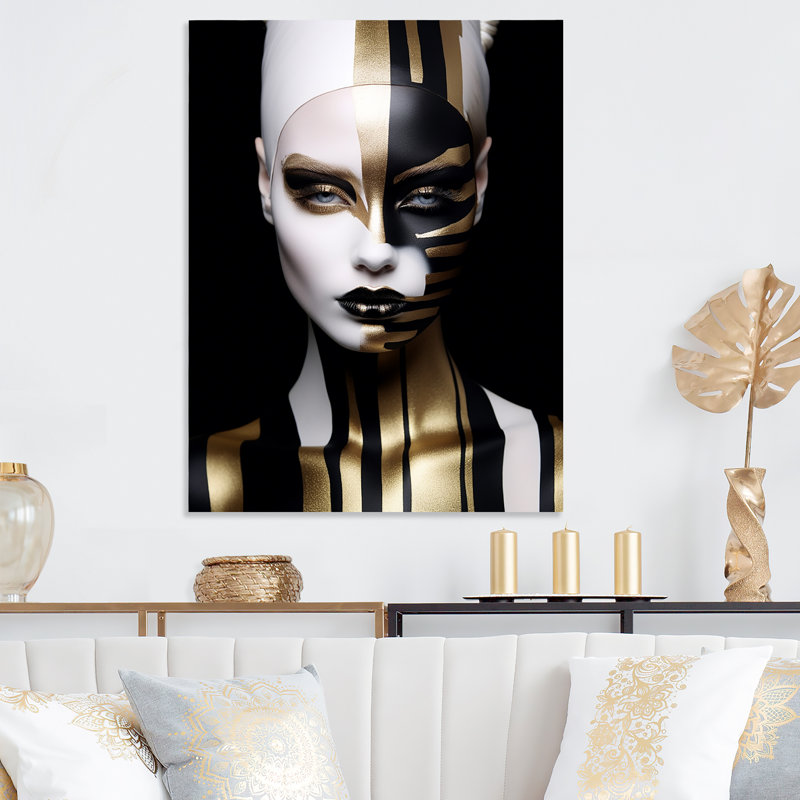 «Gold and Black Woman Glam Elegance II», art mural abstrait en métal, H 20 po x l 12 po x P 1 po