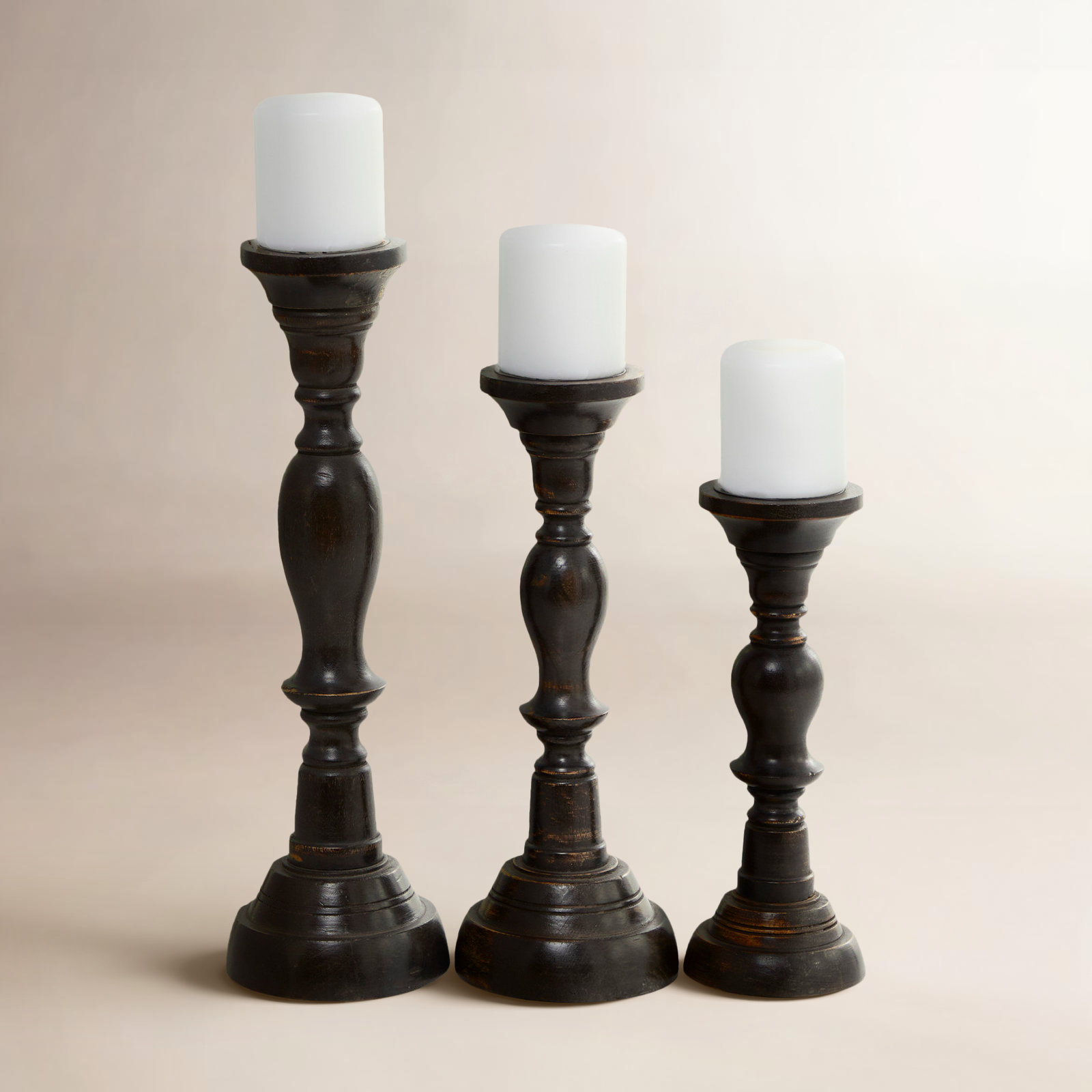 3-Piece Wood Candlestick Set