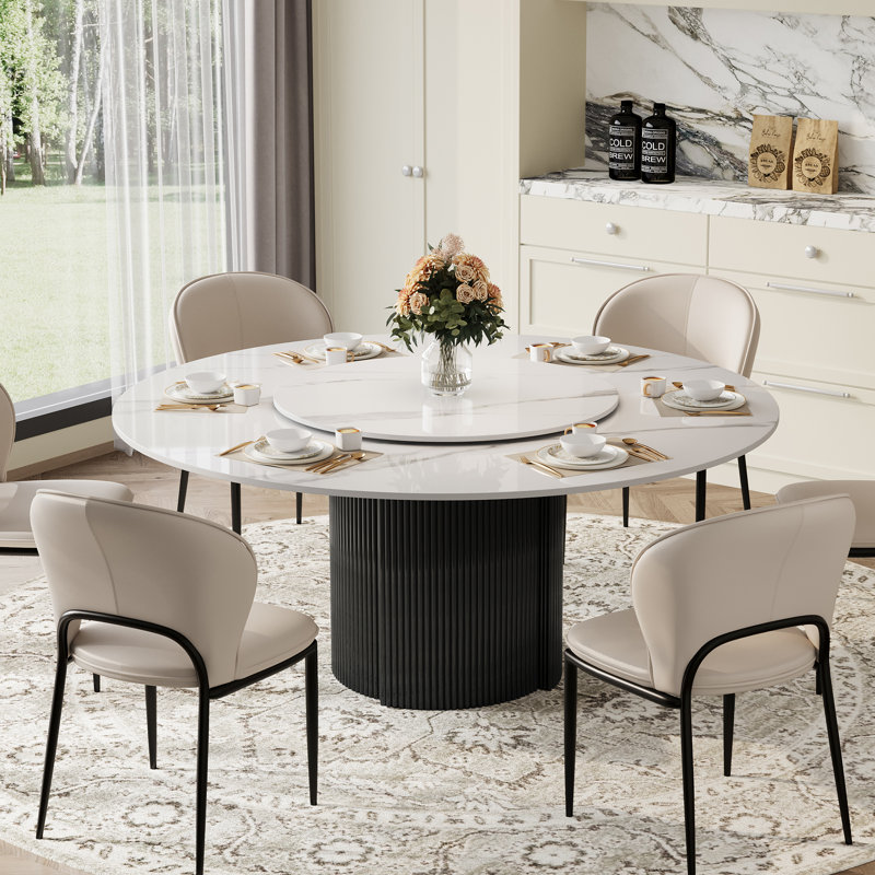 59" Round Marble Dining Table with Turntable