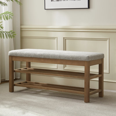 Upholstered Storage Bench with Double-Tier Shoe Rack by August Grove