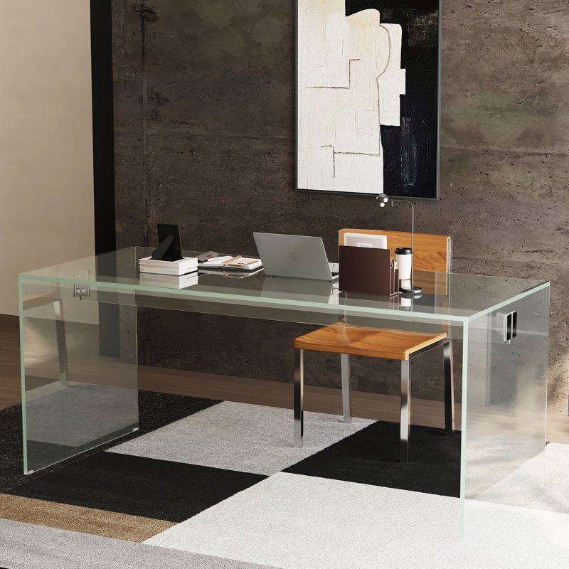 53.14 Inch Tempered Glass Computer Desk Modern Clear Writing Table With U Shape Legs For Home Office Study, White