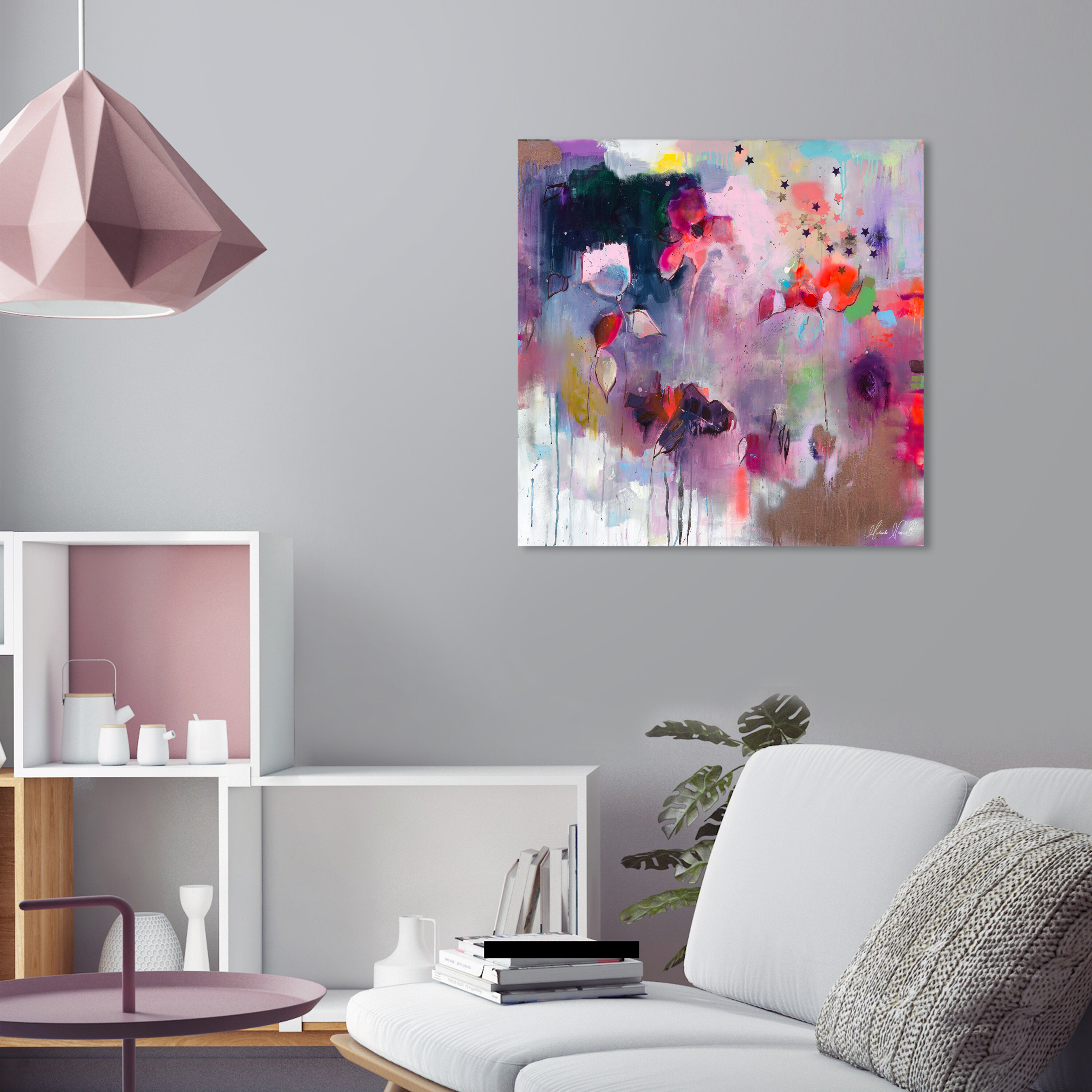 Mercer41 Colorful Flowers And Stars On Canvas by Michaela Nessim Print ...