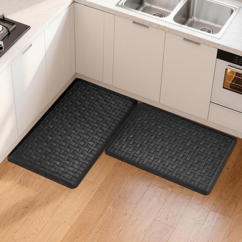  Anti-Fatigue Non-Slip Waterproof  Kitchen Mat, Black, Rectangle 1'5" x 2'4" + 1'5" x 2'4"