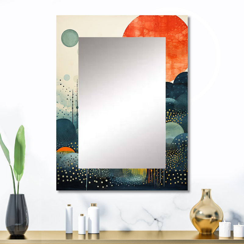 «Blue Mid Century Abstract Landscape - Mid Mid Century Modern Wall Mirror Decor», grand miroir bleu, impression d'art en métal