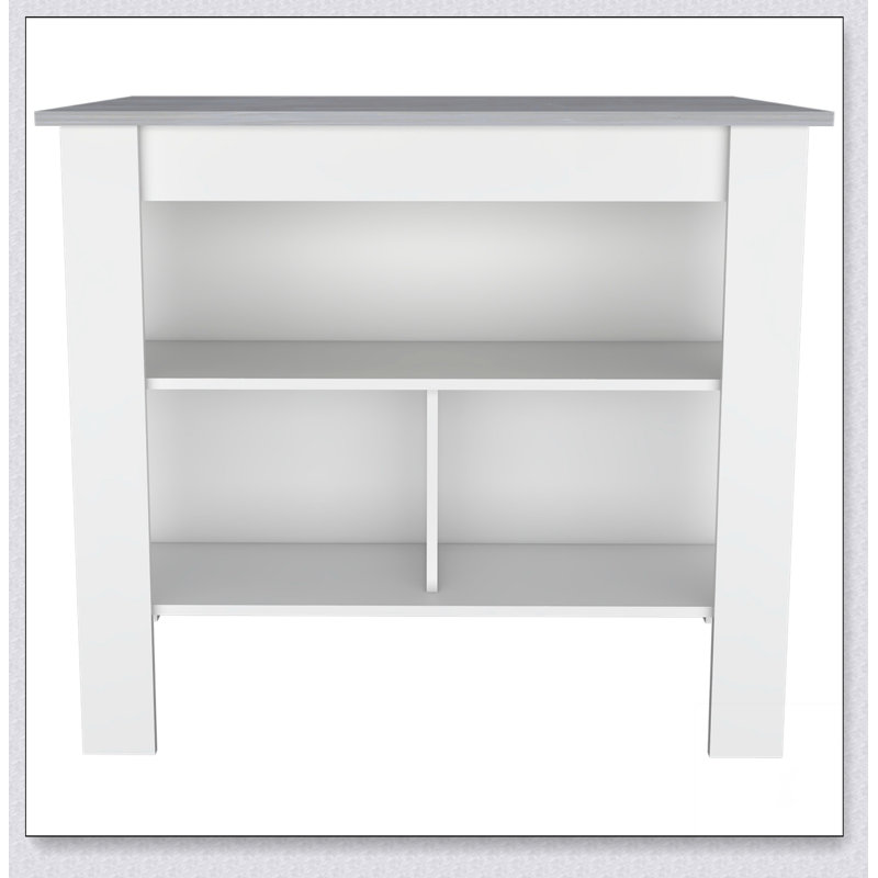 Rockaway 3-Shelf Kitchen Island with Ibiza Marble Top, Spacious and Versatile for Modern Kitchens and Efficient Storage.