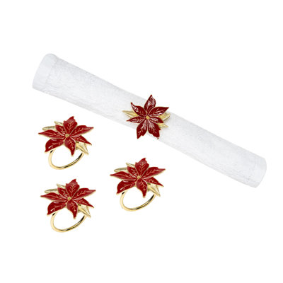 Red Poinsettia Napkin Ring Set of 4
