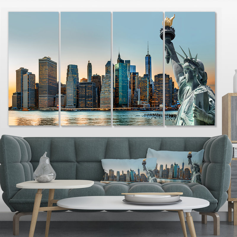 « new york city horizon panorama », ensemble de 4 reproductions de photos sur toile enroulées sur toile