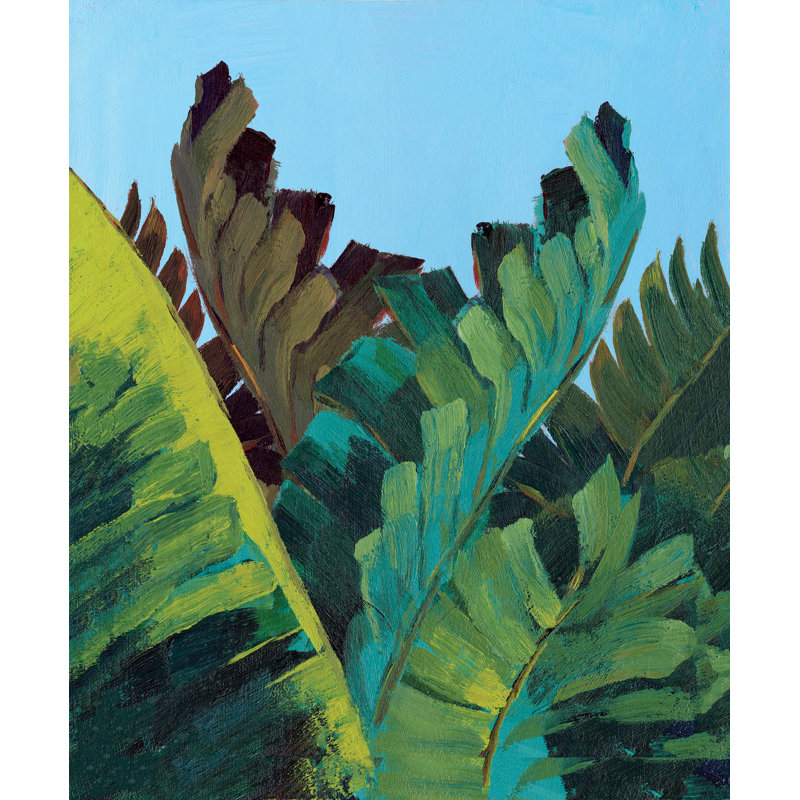 Palm Leaves Blue - Painting Print, 46cm H x 30cm W, Black Floater Framed