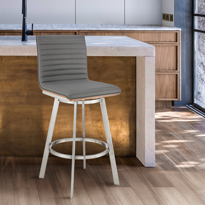 Tabouret de bar à hauteur de comptoir en bois et métal Annaliesse, Noir mat, Similicuir gris / brun