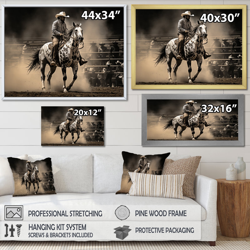 " Western Wild West Show ", 24" H x 32" W x 1" D, Black Floater Framed