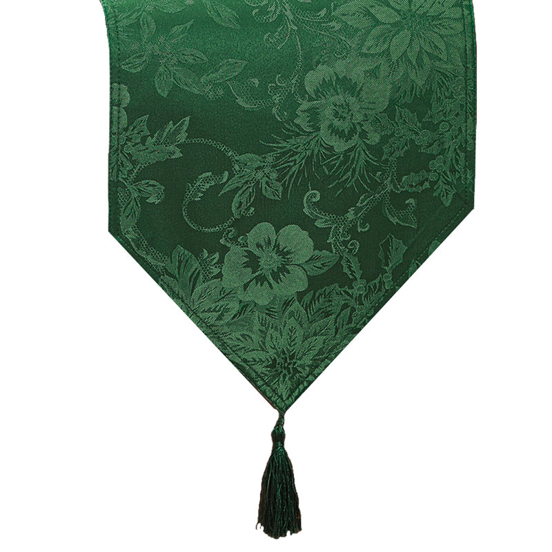 Tilghman Poinsettia Elegance Jacquard Holiday Table Runner, Green