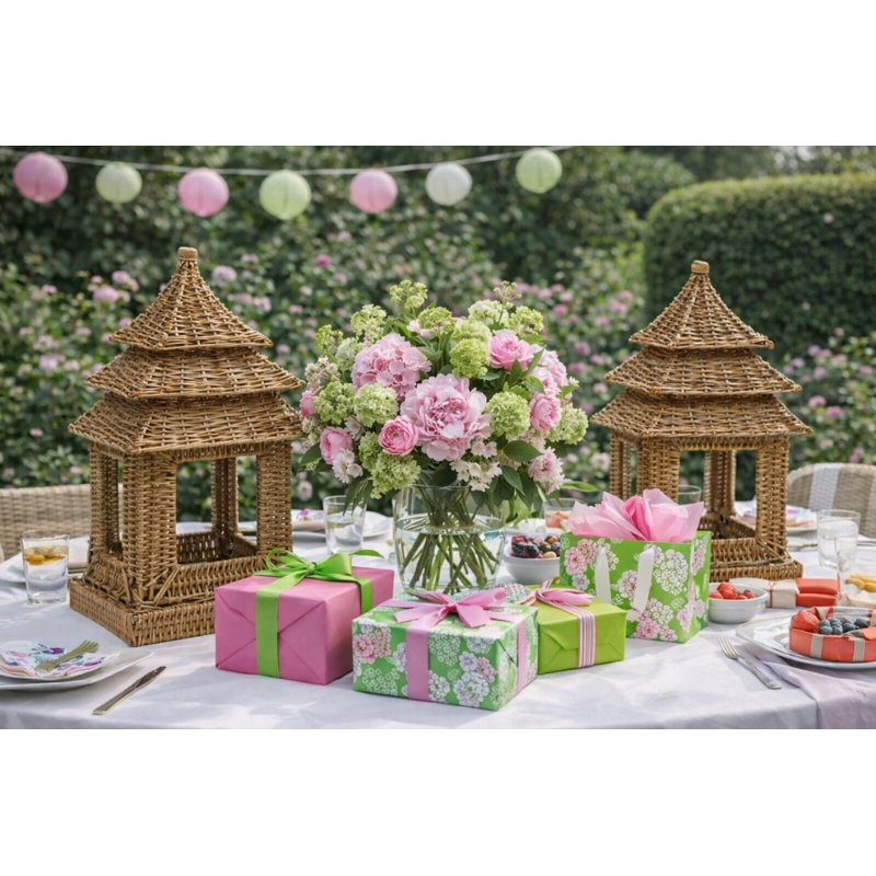Wicker Pagoda Collection Votive Candle Holder, 16" H x 9" W x 6" D