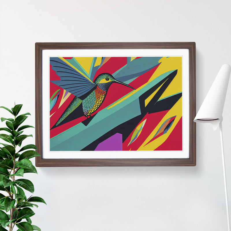 Unique Abstract Hummingbird - Framed Print, 25cm H x 34cm W x 2cm D, Walnut