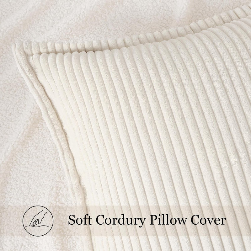 Corduroy Soft Throw Pillow Covers. Striped Textured Square Pillowcases Neutral Home Decor for Couch Sofa Bed Living Room (Pack of 2）