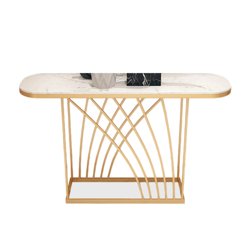 Canapé d'entrée de luxe en marbre fritté en marbre, H 31,5 po x l 39,37 po x P 11,81 po, Blanc / doré, Blanc