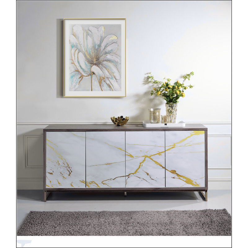 Armoire console avec finition chêne et champagne Paavan